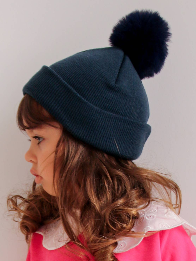 Navy Pom Pom Beanie