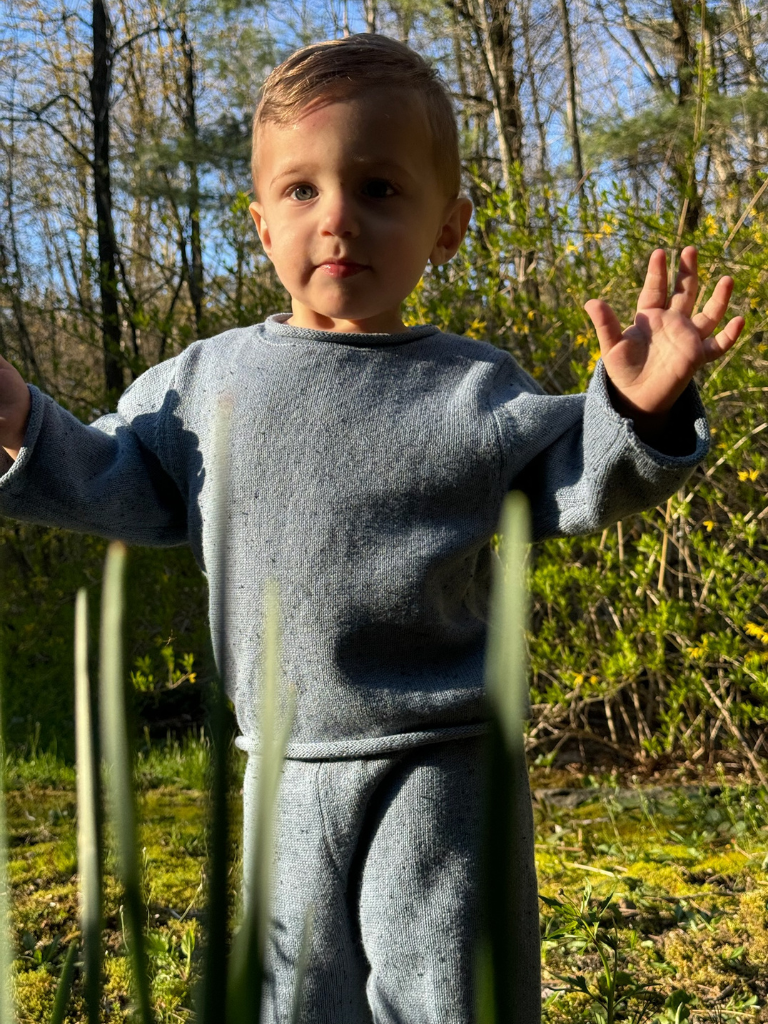 Blue Speckled Ribbed Knit Set