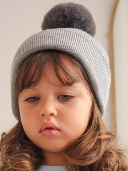 Grey Pom Pom Beanie