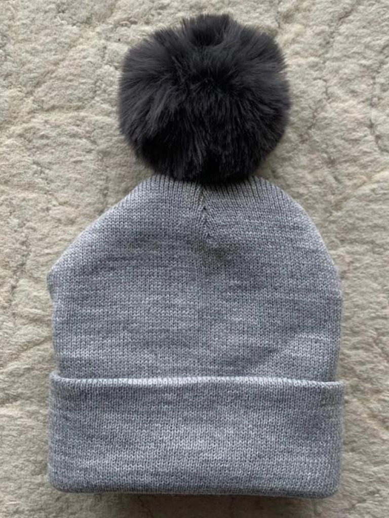 Grey Pom Pom Beanie