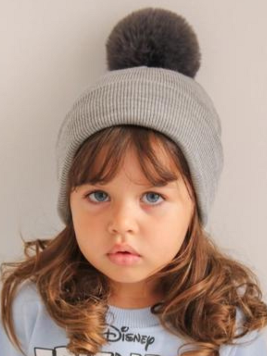 Grey Pom Pom Beanie