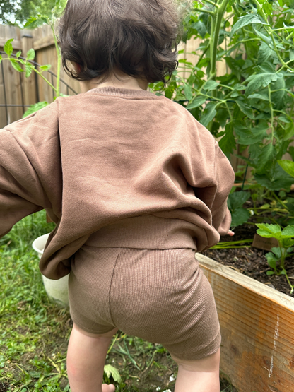 French Terry and Ribbed Shorts Set: Chocolate