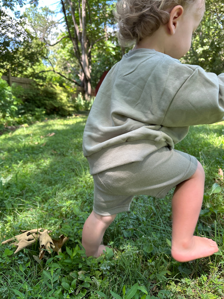 French Terry and Ribbed Shorts Set: Sage